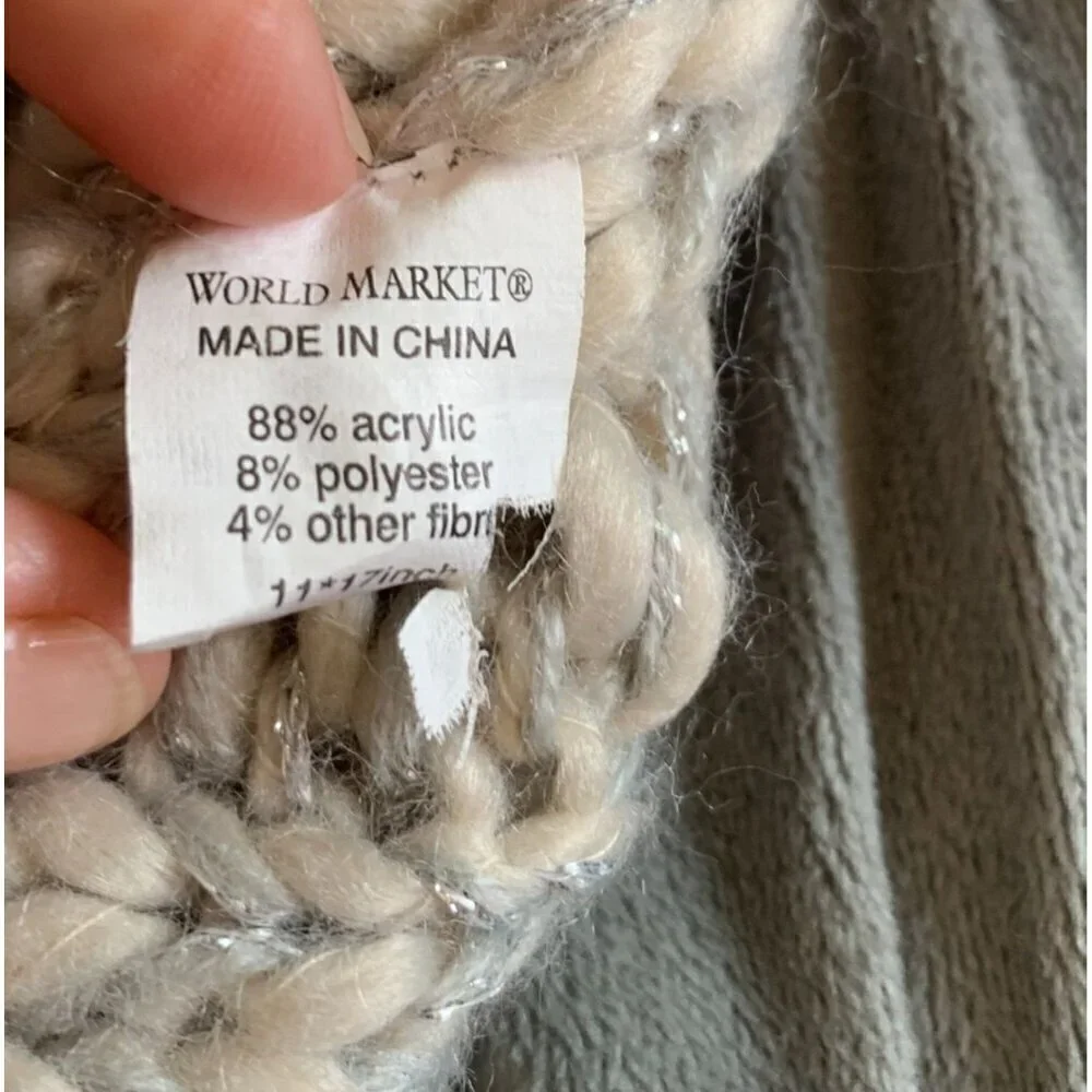 Cost Plus World Market Cable Knit Infinity Cowl Scarf Ivory & Silver Metallic OS
